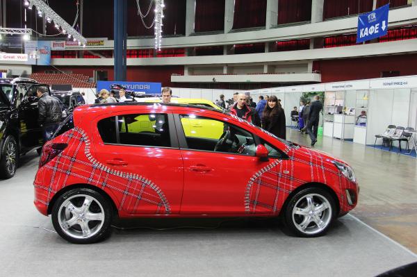 ST. PETERSBURG, RUSSIA - APRIL, 5: Opel Corsa with aerography picture is on display at "Automobile world-2012 " annual car exhibition on April, 5, 2012 in St.Petersburg, Russia. by uatp1